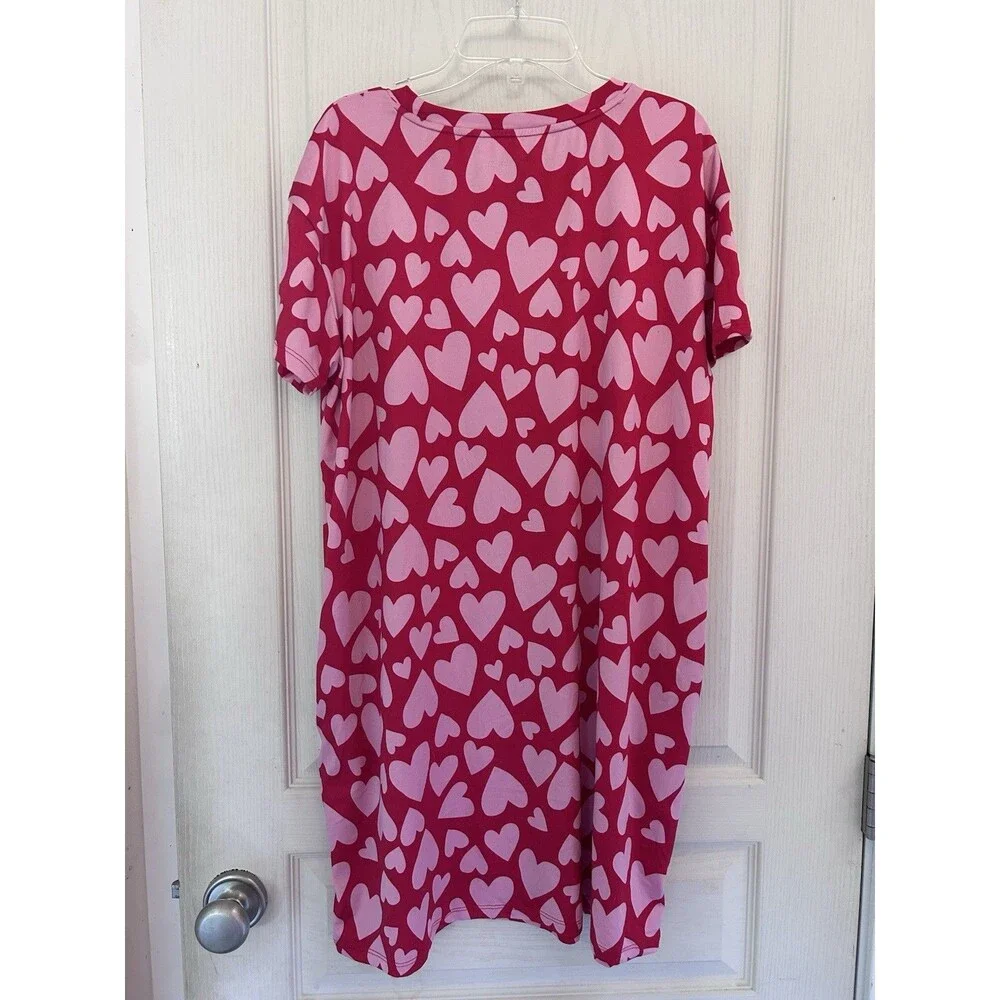 Joyspun Heart Print Nightgown Red S-M Sleepwear Loungewear Valentine’s Day EUC